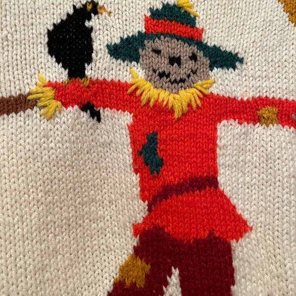 vintage precious hand-knit jack-o-lantern scarecrow sweater - Picture 2 of 5